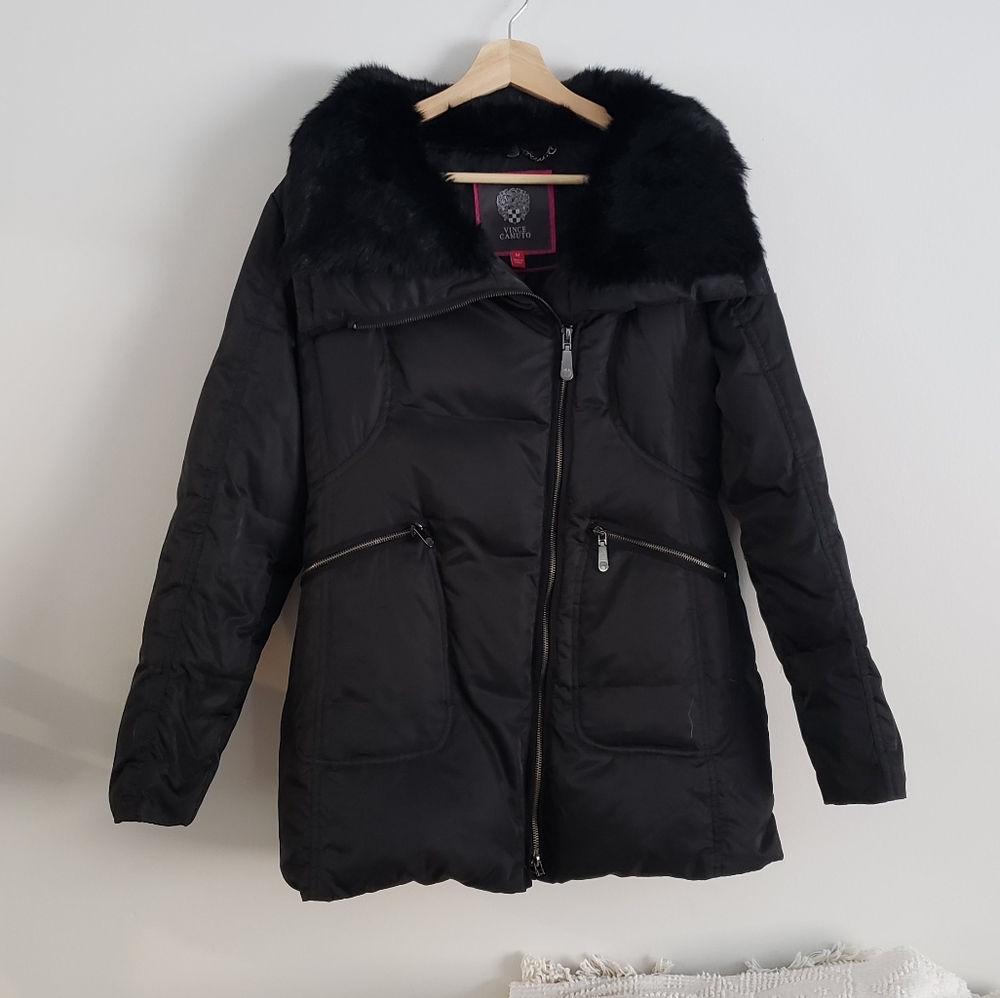 Vince Camuto Rabbit Fur Down Puffer Coat